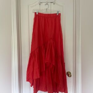 Trina Turk Red Tiered High-Low Maxi Skirt